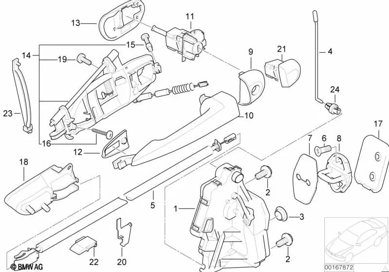 Trava rotativa com atuador, à esquerda para a BMW 3 E46 Series (OEM 51217011249). BMW original