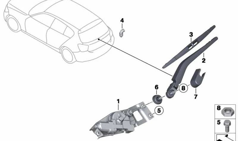 Tapa brazo limpiaparabrisas trasero OEM 61617274157 para BMW F20, F20N, F21, F21N. Original BMW.