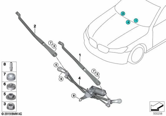 Braço do limpador de pára -brisa Lado do passageiro para BMW F90, G30, G31 (OEM 61619463867). BMW original