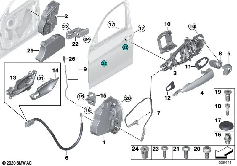 Suporte de maçaneta externa da porta dianteira esquerda OEM 51217242567 para BMW F20, F21, F22, F30, F32, F80, F82... e muito mais. BMW genuíno.