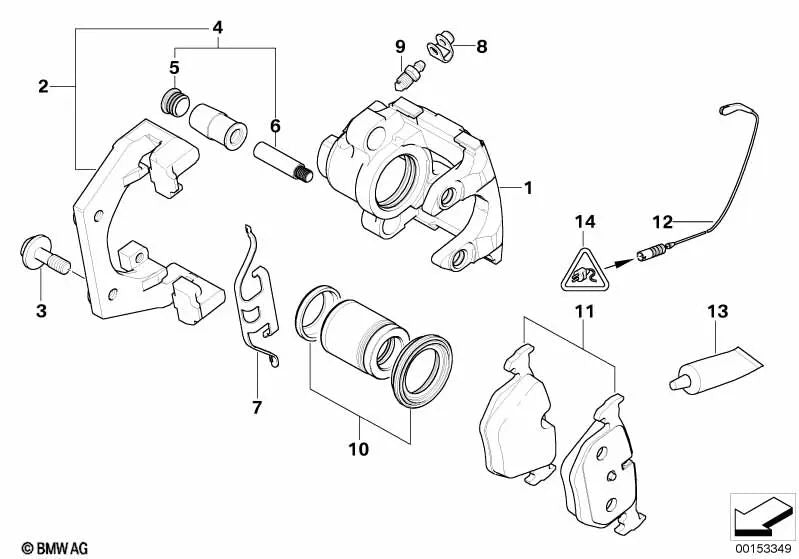 Left brake caliper housing for BMW E53 (OEM 34216757055). Original BMW
