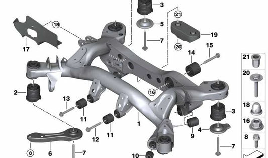 OEM 33316783714 Supporto posteriore dell'assale per la serie BMW 1 (E81, E82, E87, E88) e Serie 3 (E90, E91, E92, E93). BMW originale.