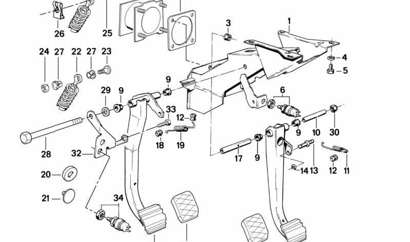Soporte de pedal OEM 35111157719 para BMW E30. Original BMW.