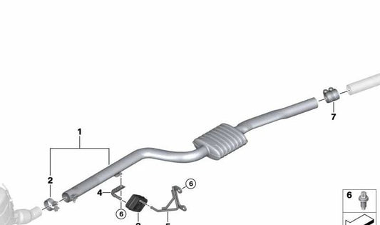 Silenciador delantero OEM 18307807707 para BMW E90, E91, E92 y E93 (modelos 325d y 330d con motor N57). Pieza original BMW.