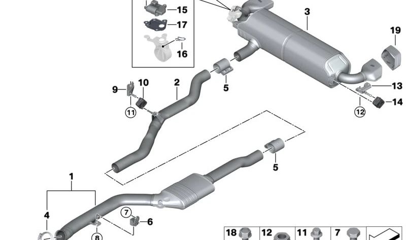 Tubo intermedio de escape OEM 18309884853 para BMW G30, G31. Original BMW.