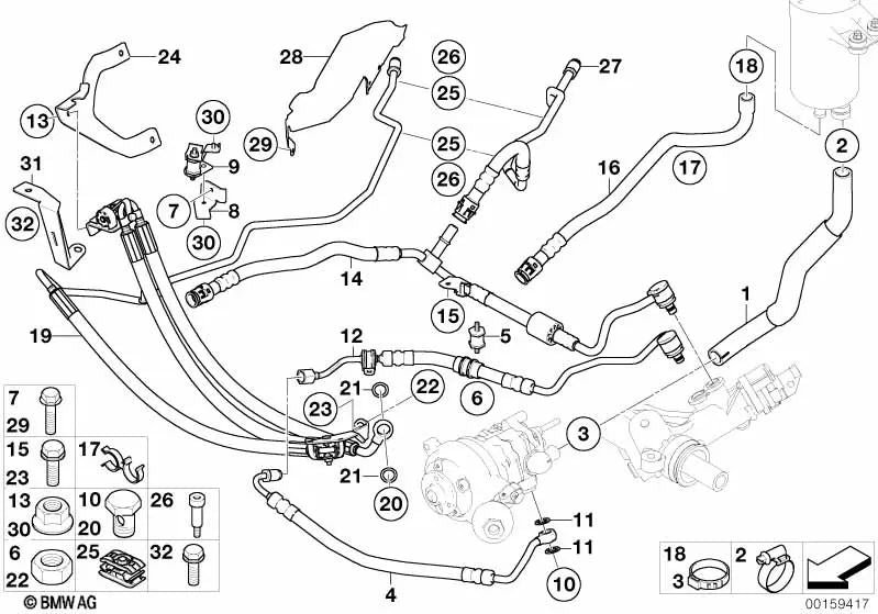 Tubería de retorno Dynamic Drive OEM 32416769993 para BMW Serie 7 E65, E66 (2004-2008). Original BMW.