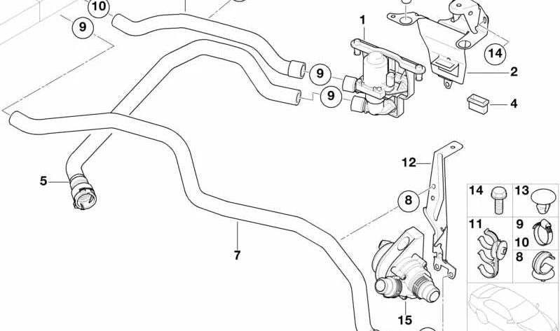 Manguera de refrigerante válvula de agua OEM 64218380126 para BMW E53. Original BMW.