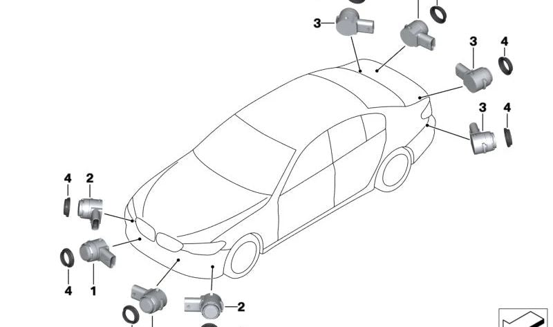 Sensor de estacionamento traseiro (PDC) Skyscraper Cinza Color OEM 66207927954 Para BMW G26. Compatível com o Assistente de Estacionamento PMA. BMW original.