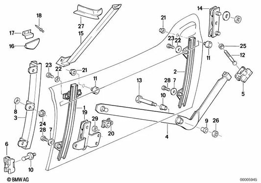 Riel-guía izquierdo OEM 51332290135 para BMW Z1 E30. Original BMW.