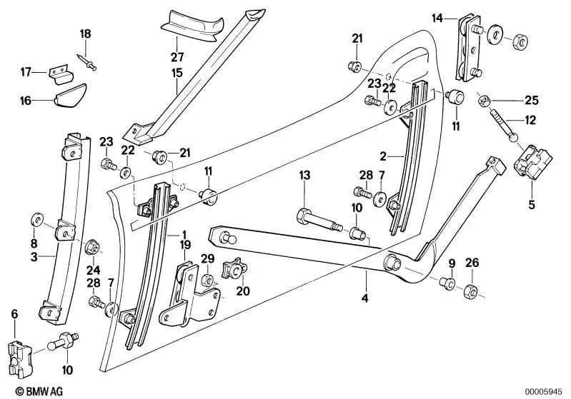 Right guide rail OEM 51332290136 for BMW Z1 E30 (07/1988 - 06/1991). Genuine BMW.