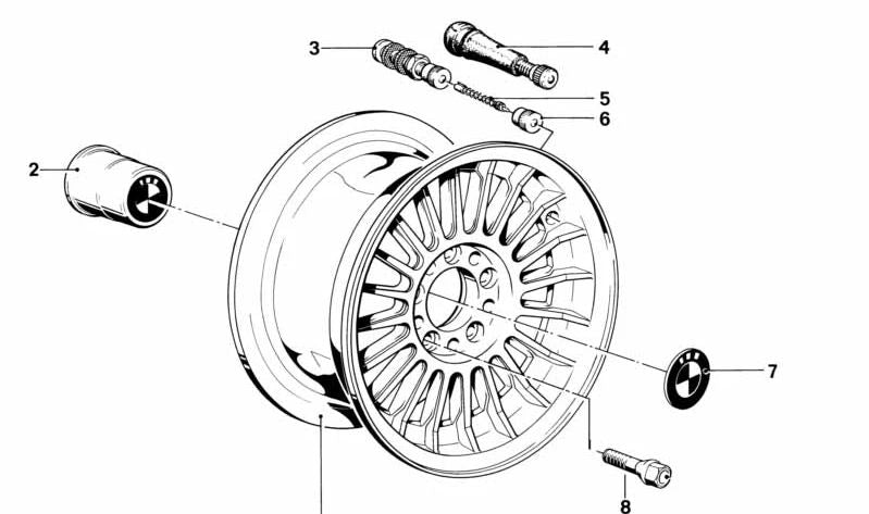 Tampa central de pneus OEM 36131114435 para BMW E12, E28, E24, E23. BMW original.