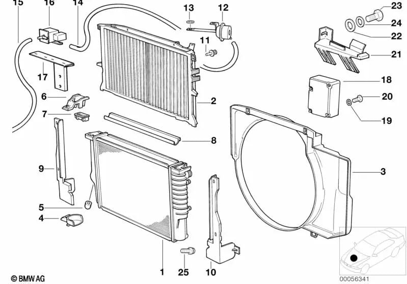 Logement des ventilateurs pour aveugles pour BMW E34 (OEM 17112244373). BMW d'origine.