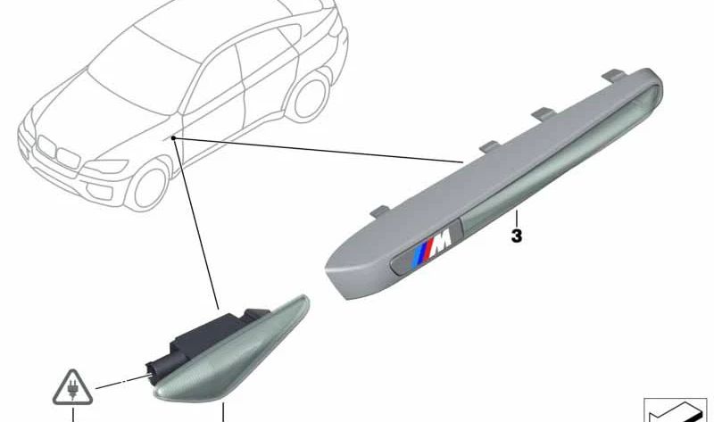 Intermitente lateral izquierdo OEM 51657218421 para BMW E70. Original BMW.