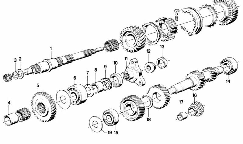 Piñón marcha atrás OEM 23221202744 para BMW E12, E28, E24, E23. Original BMW.