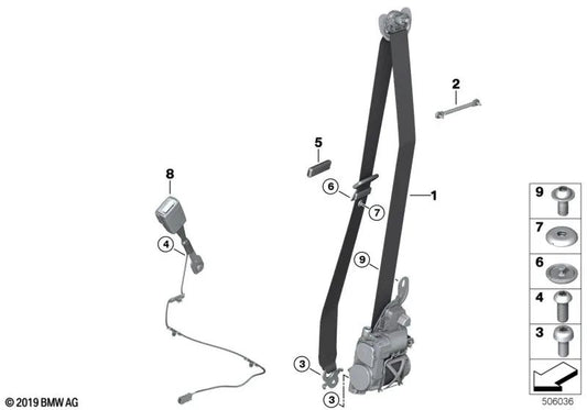 Cintura superiore anteriore destra OEM 72117430116 per BMW Serie 5 F90 M5, G30, G31, G32... e altro ancora. BMW originale.
