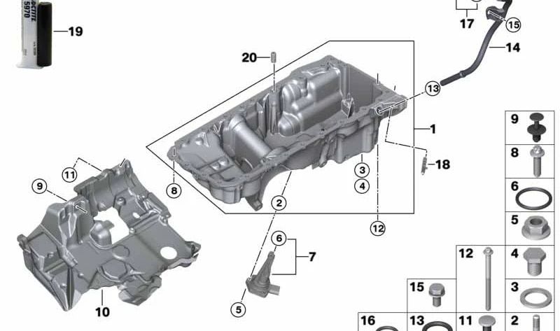 OEM Oil Pan 11138580127 for BMW G20, G21, G30, G31, G32, G11, G12, G14, G15, G16, G01, G02, G05, G06, G07. Genuine BMW.