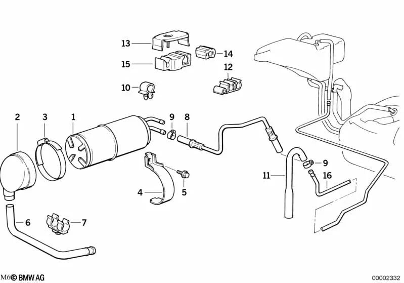 Tubería de ventilación OEM 16131181506 para BMW Serie 7 E32 (730i, 730iL, 740i, 740iL) con motor M60. Genuine BMW.