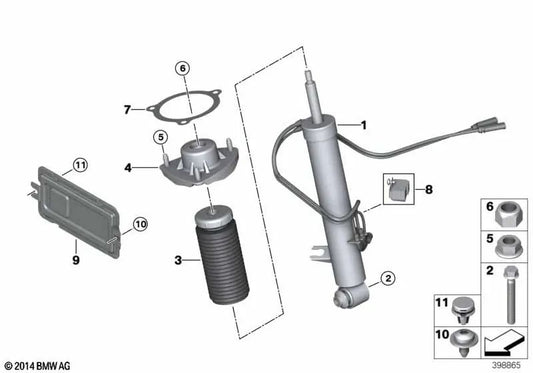 Rear left shock absorber for BMW X5 F85, X6 F86 (OEM 33527856495). Original BMW