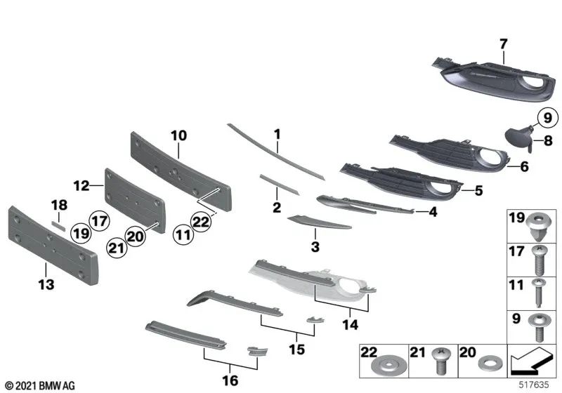 Rejilla parcialmente abierta derecha para BMW Serie 3 F30, F31 (OEM 51117255370). Original BMW