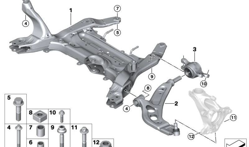 Suporte de rolamento hidráulico esquerdo para Mini F65, F66, U25 e BMW F70, U06, U11, U12, U10 (OEM 3110864277). BMW original