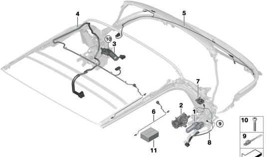 Set of fastening elements for soft top drive OEM 54347463746 for MINI Cabrio F57, F57 LCI, F67... and more. Original MINI.