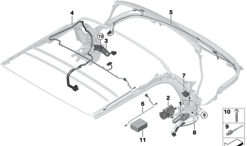 Sistema de accionamiento de capota derecha OEM 51347464535 para MINI Cabrio F57, F57 LCI, F67. Original MINI.