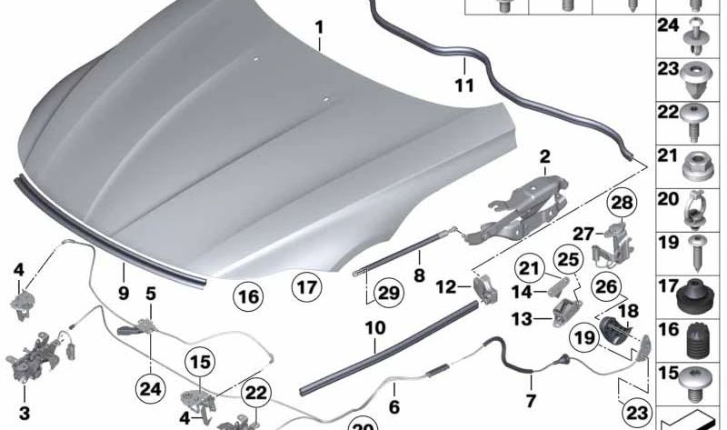 Separador OEM 51237207527 para BMW Z4 E89. Pieza original BMW, ideal para ajuste preciso del capó u otras partes de la carrocería. Repuesto original BMW.
