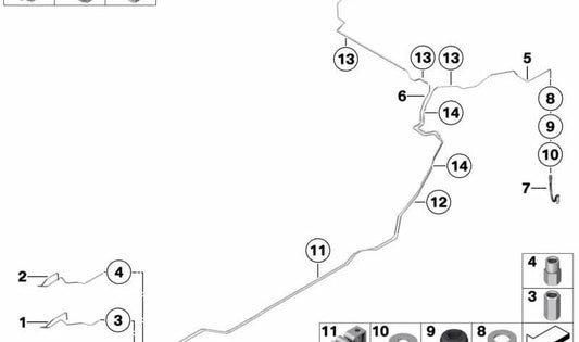 Tubo/conducto de freno OEM 34326789228 para BMW F07, F10, F11, F06, F12, F13, F01, F02, F04. Original BMW.