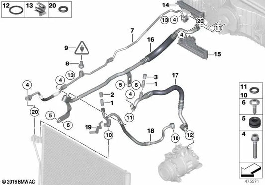 Tubo de aspiración sin boca de llenado OEM 64539201933 para BMW F07, F10 LCI, F11 LCI, F06, F12, F13, F01 LCI, F02 LCI... y más. Original BMW.