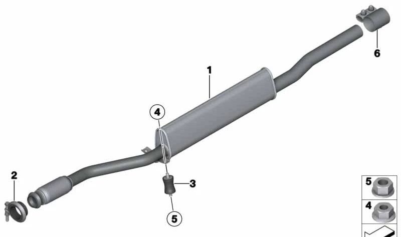 Silencioso previo trasero OEM 18309812269 para MINI Countryman R60 y Paceman R61 Cooper ALL4 (manual, tracción total). Original MINI.