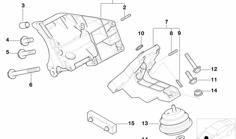 Soporte Silentblock de motor OEM 22116750820 para BMW E32, E31, E52. Original BMW.