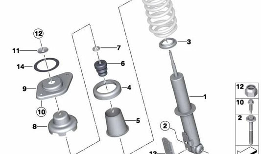 Muelle-amortiguador trasero derecho OEM 33529807018 para MINI Countryman R60, Paceman R61. Original MINI.