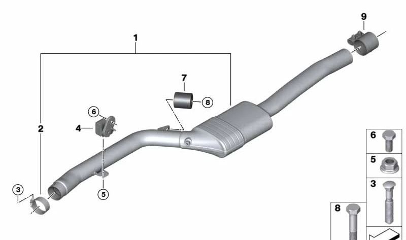 Front silencer OEM 18308698858 for BMW G12 (7ER). Original BMW piece.