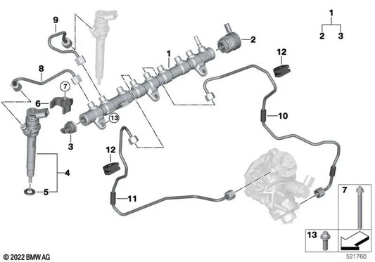 Tubo di pressione OEM 13538599218 per BMW Serie 3 G20, Serie 4 G22, Serie 5 G30, Serie 7 G11, X3 G01... e altro ancora. BMW originale.