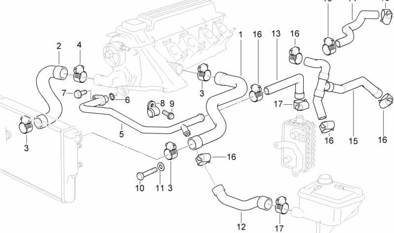 Manguera de refrigeración OEM 11532245499 para BMW E36 318tds (todos los modelos). Original BMW.