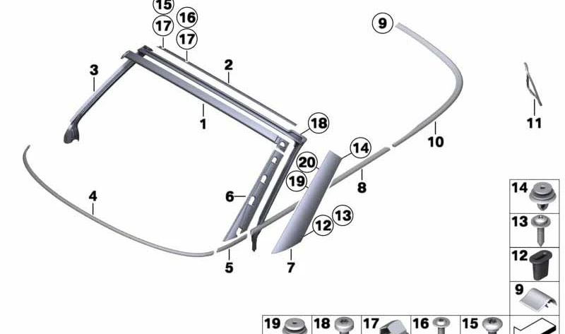 Soporte con junta del vierteaguas OEM 51762758978 para MINI R59 Cooper, Cooper S. Original MINI.