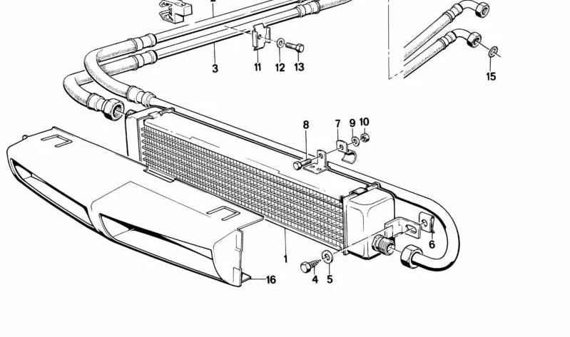 Tubo de aceite del radiador (Ölkühlerleitung) OEM 17201177715 para BMW E28 535i (DC11, DC12, DC21, DC22, DC31, DC32, DC41, DC42) y M5 (DC91, DC92). Original BMW.
