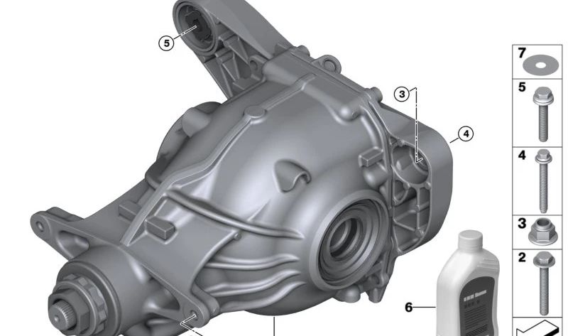 Grupo diferencial trasero OEM 33108839755 para BMW Serie 7 G70 (735i) modelos EHB58L con cambio automático y tracción trasera. Compatible con modelos fabricados desde 07/2022 a 06/2029. Original BMW.