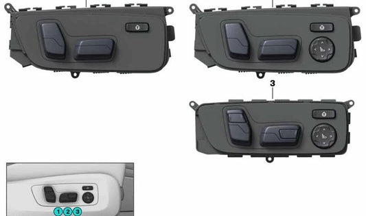 Interruptor ajuste asiento derecho OEM 61316801474 para BMW G01, F97, G02, F98, G05, G06. Compatible con modelos X3, X4, X5, X6. Recambio original BMW.