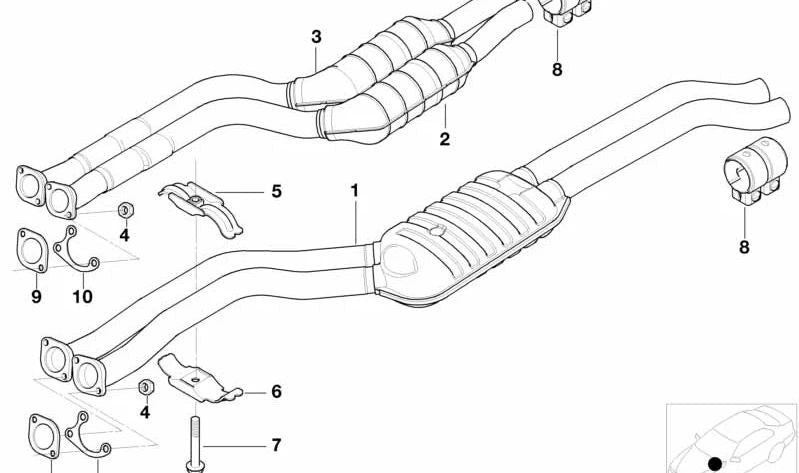 Silencioso delantero OEM 18107504169 para BMW E46 320i, 323i, 325i, 328i, 330i. Original BMW.