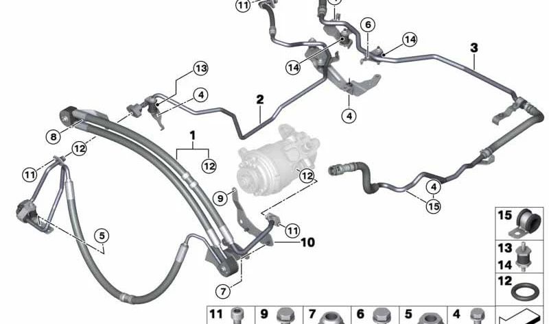 Tubería de retorno de dirección asistida OEM 32416855258 para BMW F15, F16. Original BMW.