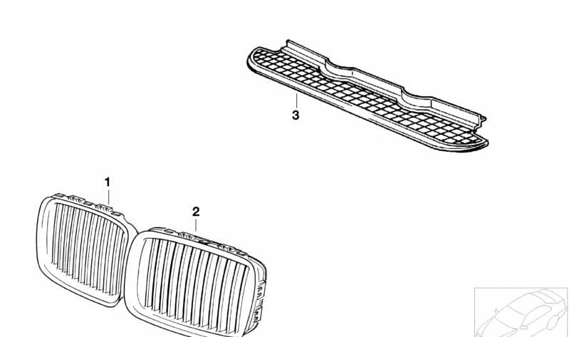 Links dekoratives Gitter 51138206609 für BMW E36 320i (alle kompatiblen Modelle). Originales äußeres Stück BMW.