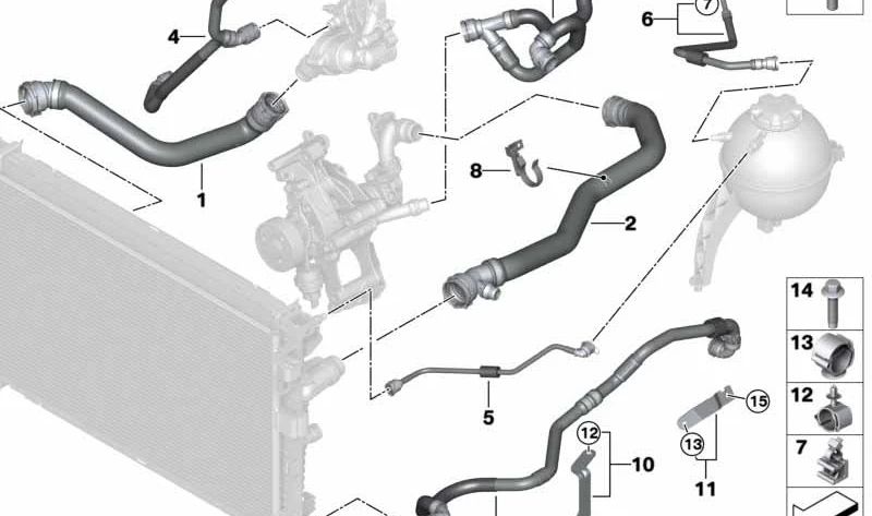 Manguera del radiador de refrigerante OEM 17128579340 para BMW G05 (X5). Original BMW.