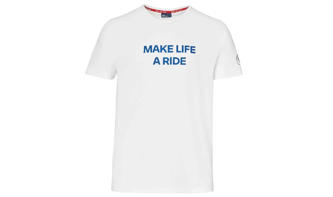 Camiseta "Make Life a Ride" blanca talla XXL OEM 76618536462 para BMW. Original BMW Motorrad.