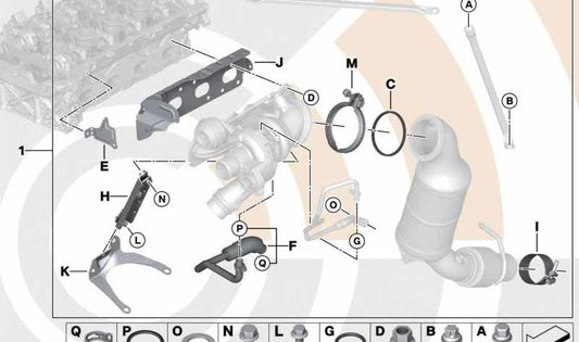 Kit de montaje para turbo OEM 11652471551 para BMW F30, F31, F34, F35. Original BMW.