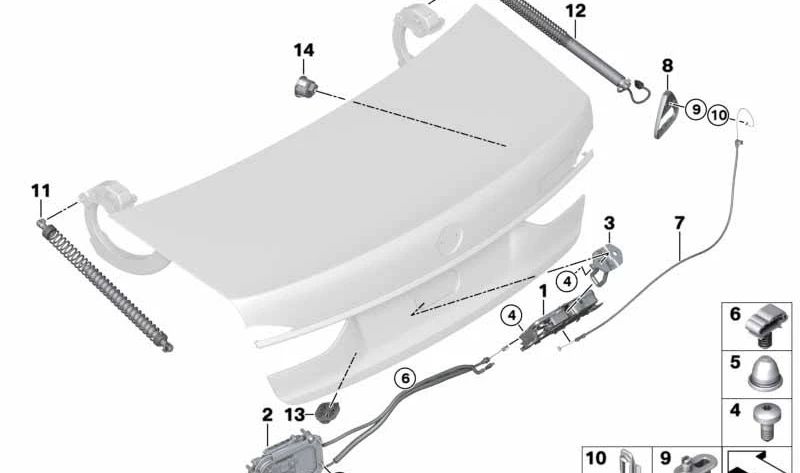 Muelle de cierre del maletero OEM 51248499564 para BMW G11, G12. Original BMW.
