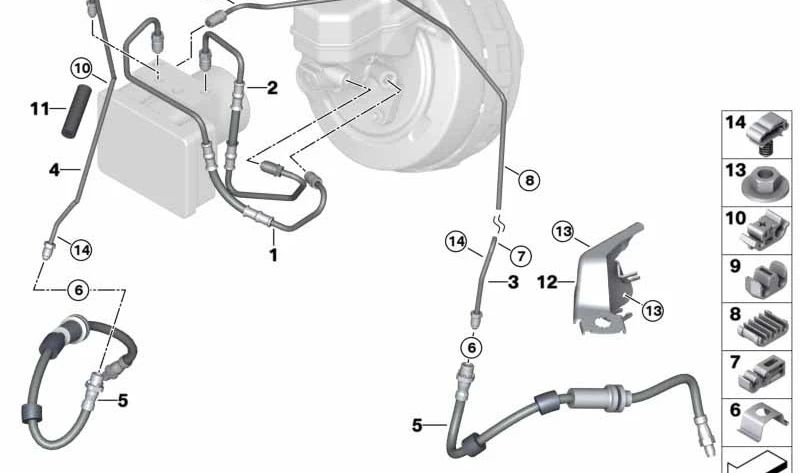 Tubería de freno OEM 34326853507 para BMW E81, E82, E87, E87N, E88, E90, E90N, E91, E91N, E92, E92N, E93, E93N. Original BMW.