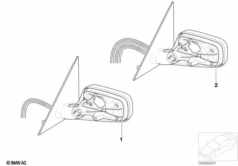 Retrovisor exterior direito com vidro aquecido OEM 51167190212 para BMW Série 7 E65, E66. BMW genuíno.