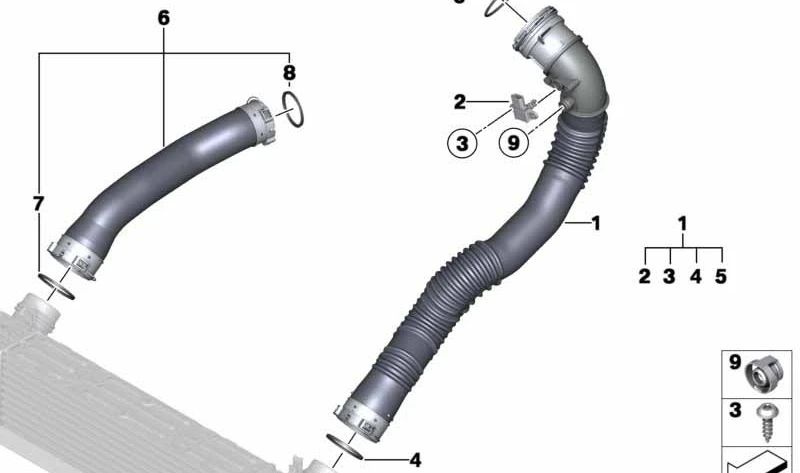 Conducto de admisión de aire OEM 13717612096 para BMW F10, F10N, F11, F11N, F18N. Original BMW.