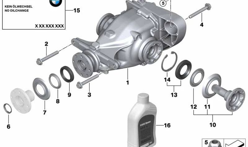 Diferencial trasero OEM 33107524324 relación 3.73 para BMW E81, E82, E87, E88, E90, E91, E92, E84. Compatible con motores N45 y N43. Original BMW.